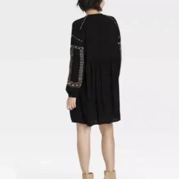 Knox Rose Black Bishop Sleeve Crew Neck Sundress - Picture 2 of 7